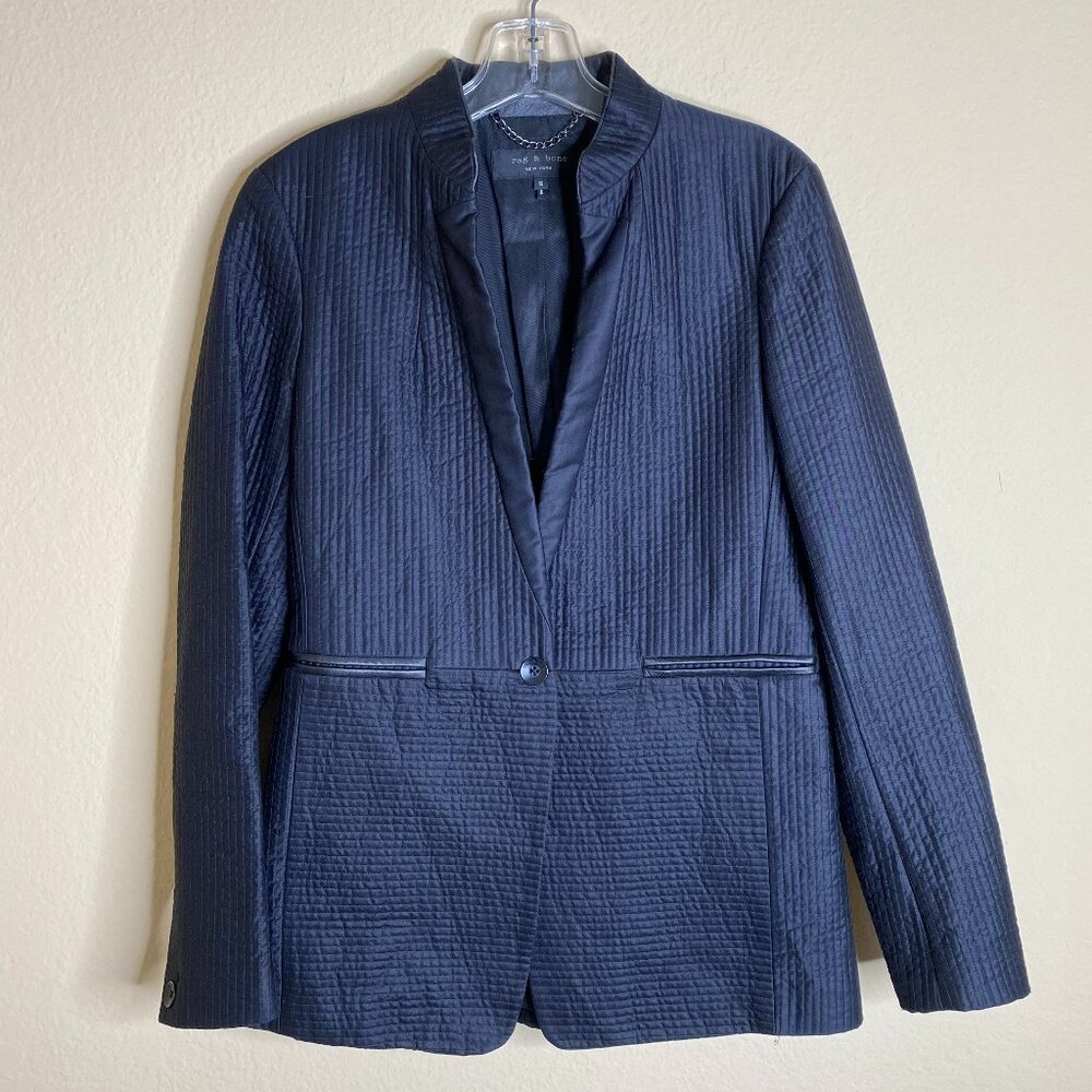 rag & bone textured tuxedo blazer jacket w/ leather trim